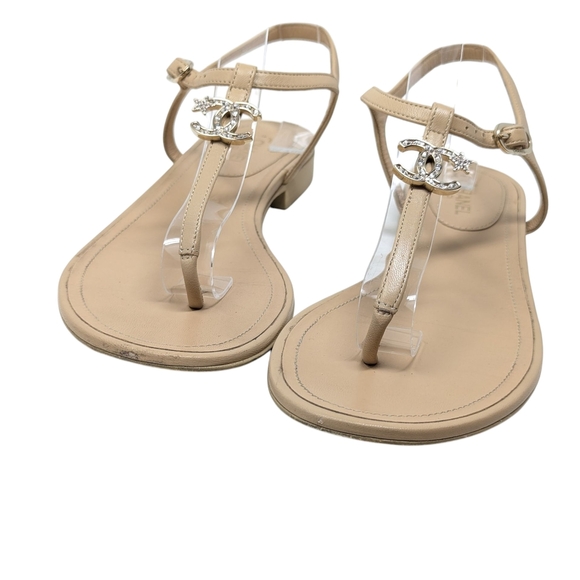 Chanel Lambskin Comet Crystal CC Thong 20S Sandals Size EU 38 - Picture 7 of 12